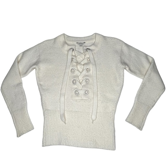GUESS Alena Lace-up Pullover White Sweater Top Women's Size XS - Picture 13 of 16